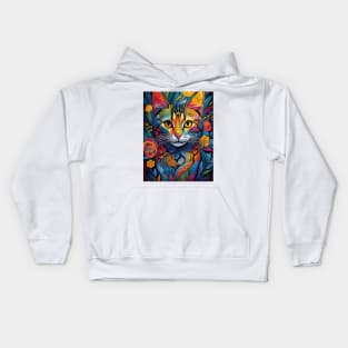 vibrant and colourful cat art design Kids Hoodie